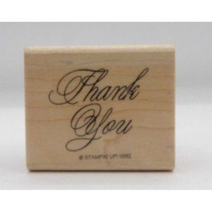 Stamp, Wooden Rubber, Thank You ©1992 Stampin Up! 1 3/4"x1 1/2" Vintage